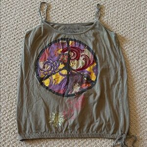 Lola Olive Camisole with Colorful Peace Graphic